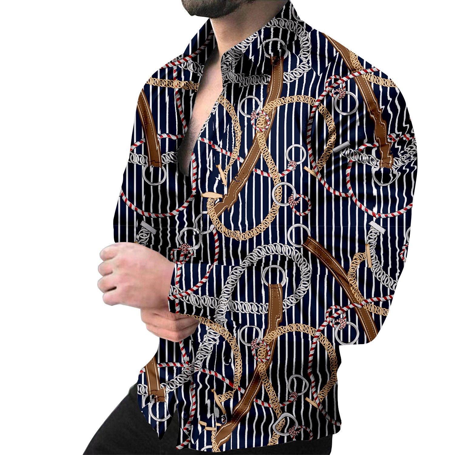 Custom Clothing Shirt Stripes Print Sleeve Tees Summer Men Turn-down Collar Button Casual Blouse oversized short Shirts for men Shirts