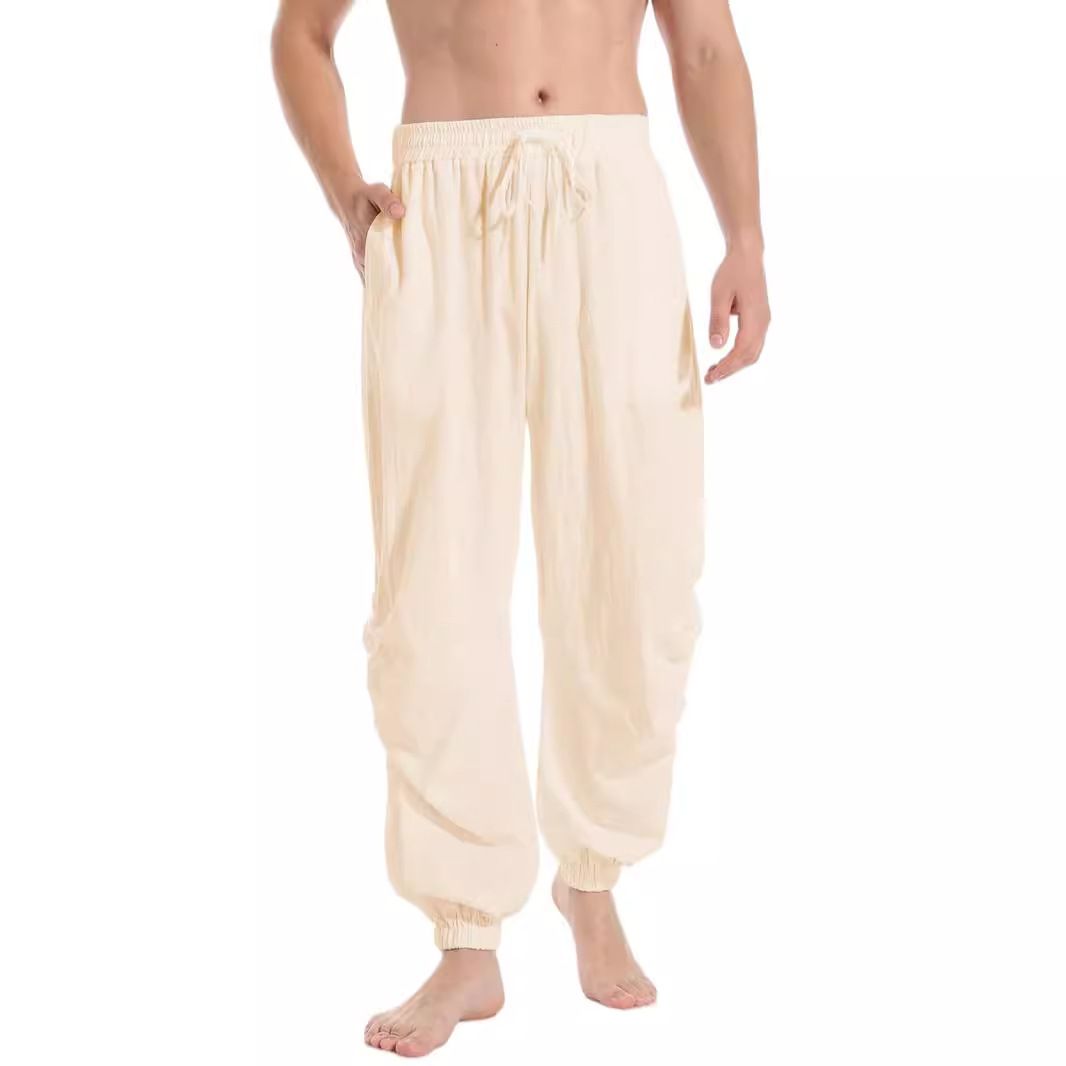 Wholesale Plus size Men's Harem Pants Summer Cheap Cotton Linen Pants Casual Drawstring Cotton Linen Trousers for Men Casual