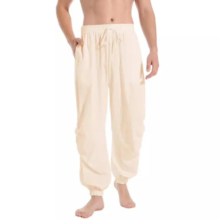 Wholesale Plus size Men's Harem Pants Summer Cheap Cotton Linen Pants Casual Drawstring Cotton Linen Trousers for Men Casual