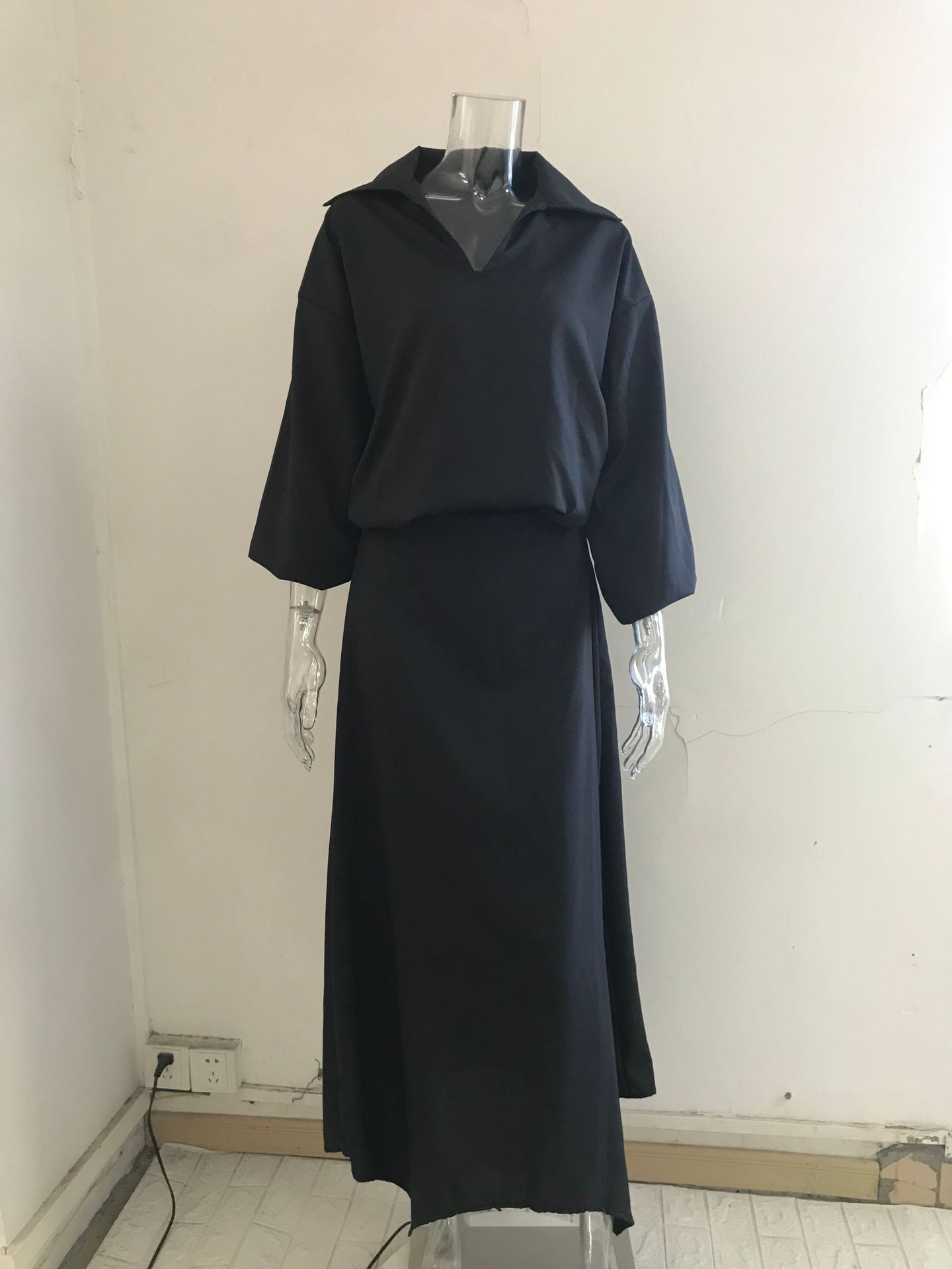 Elegant Muslim Women Long Sleeve V-Neck Loose Top and High Waist Skirts Set Abaya Dubai TurkeyOutfits Arab Clothes Women's Loose Solid Long Sleeve Top High Waist Women Skirt Sets Two Piece Outfits