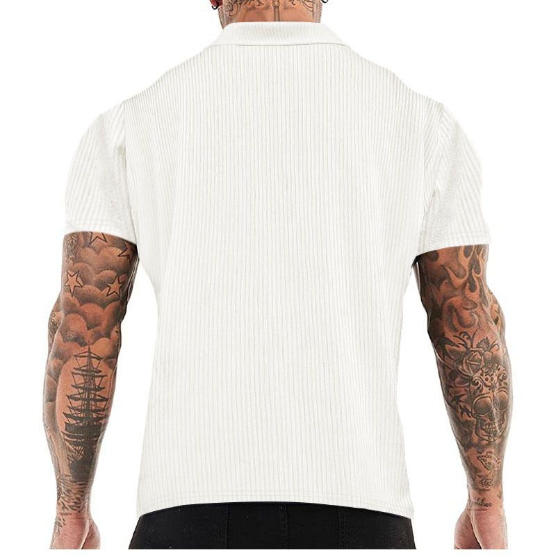 Summer Men's Casual Cardigan Top Loose Solid Color Short Sleeve Knitted Cross-Border Men t Shirt Casual Button Down Shirts for Men Cuban Collar Woven Textured Summer Beach Stretch Men Shirt