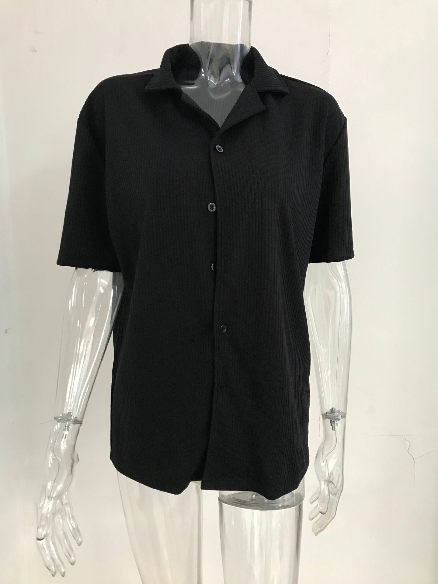 Summer Men's Casual Cardigan Top Loose Solid Color Short Sleeve Knitted Cross-Border Men t Shirt Casual Button Down Shirts for Men Cuban Collar Woven Textured Summer Beach Stretch Men Shirt