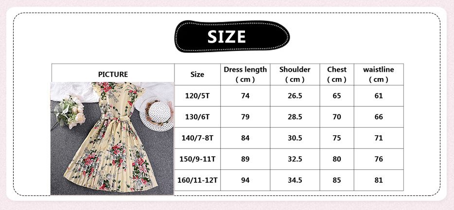Girls' O-Neck Floral Printed Knee-Length A-Line Eco-Friendly Formal Summer Dress Children's Wear Summer Kid Dress Flower Girl Dresses Kids Temperament Princess Dresses for Girls
