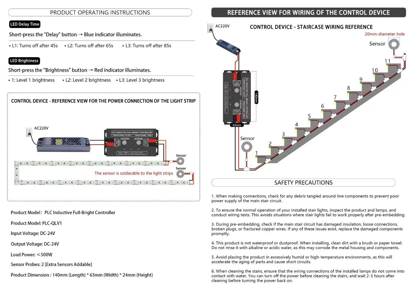 2 wires PIR Induction Full-Bright Controller System Motion Sensor  LED Controller Dimmer Staircase Light Control