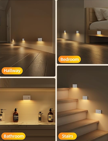 Wireless Motion Sensor Stair Light Indoor, 50000h Rechargeable 4000mAh, Magnetic & Dimmable,  Soft White or Warm Light, Wireless Night Lights for Hallway, Stairway, Bathroom, Bedroom