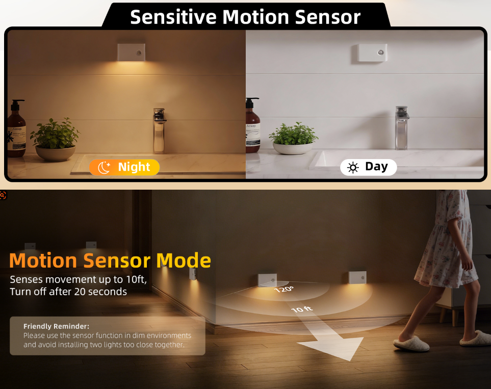 Wireless Motion Sensor Stair Light Indoor, 50000h Rechargeable 4000mAh, Magnetic & Dimmable,  Soft White or Warm Light, Wireless Night Lights for Hallway, Stairway, Bathroom, Bedroom