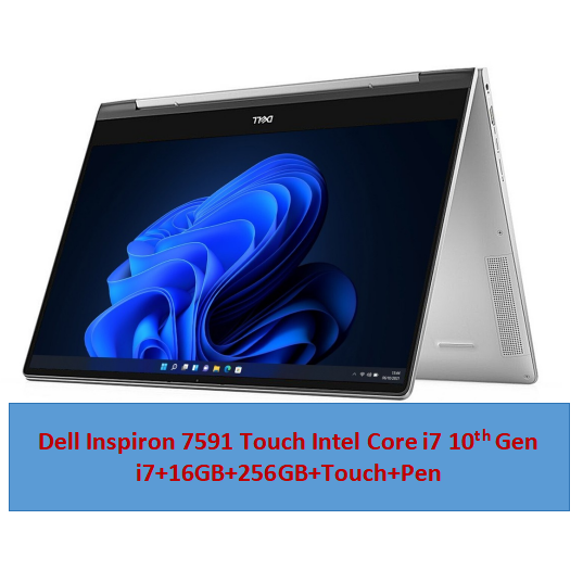 Dell Inspiron 7591 Touchscreen Laptop  X360 i7 10th Gen i7+16GB+256GB+15.6" +Pen Student Professional Windows 11 laptop Bluetooth Webcam FHD (1920X1080) Anti-Glare LED Backlight refurbished laptop