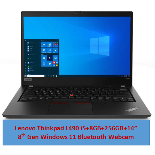 Refurbished Lenovo Thinkpad L490 Laptop i5 8th Gen i5+8GB+256GB+14" FHD Display Windows 11 Type C ports durable Business Student laptop plus laptop charger