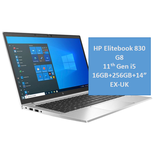 Refurbished HP Elitebook 830 G8 i5 11th Gen Laptop 16GB+256GB+14" FHD Display EX-UK Up to 3.0GHZ processor Windows 11 HD Camera Bluetooth Webcam Student Professional Laptops