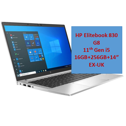 Refurbished HP Elitebook 830 G8 i5 11th Gen Laptop 16GB+256GB+14" FHD Display EX-UK Up to 3.0GHZ processor Windows 11 HD Camera Bluetooth Webcam Student Professional Laptops