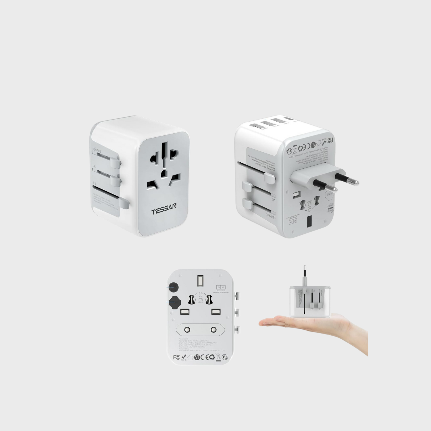 TESSAN Universal Travel Adapter, International Plug Adaptor with 2 USB C Wall Charger 2 USB A Ports