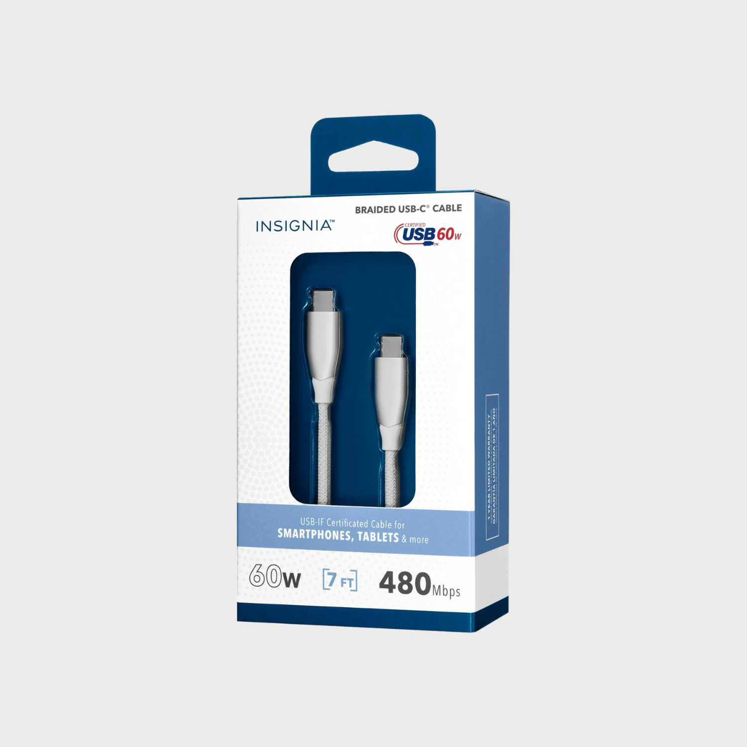 Insignia 7m USB-C to USB-C Charge-and-Sync Cable with Braided Jacket – White