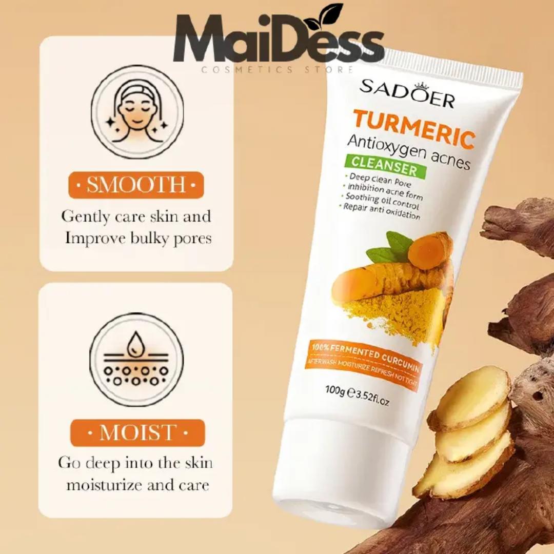 SADOER 2 in 1, Turmeric Serum + Turmeric Cleanser, Anti Acne, Face Brightening Tumeric Cleanser and Serum