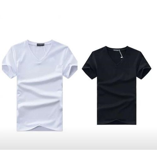 Two Pack V-neck Tshirts White And Black-short Sleeve
