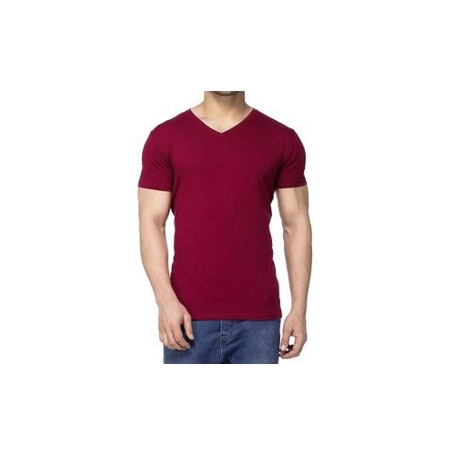 Maroon Men's V-Neck Cotton T-Shirts Short Sleeve
