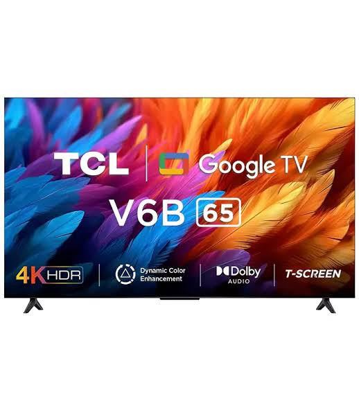 TCL 65'' Inch V6B 2024 Model Smart UHD 4K Frameless LED TV, YouTube, Netflix ,Prime video,DSTV,Google tv-Smart tvs