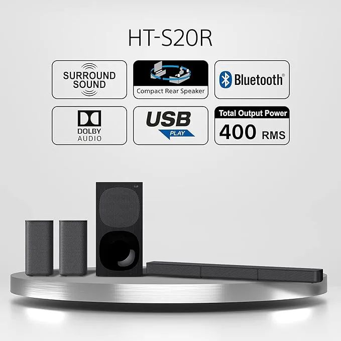 Sony HT-S20R 5.1Ch 400W Real Surround Soundbar with Dolby Digital Bluetooth Connectivity For Music Streaming Home Cinema System