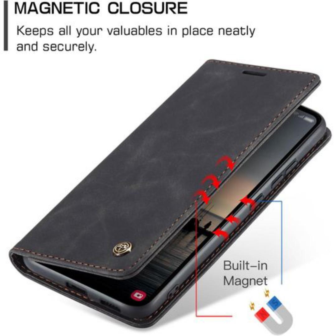 Caseme Black Wallet Retro Leather Kickstand Flip Case All-Round Protection Cover Case For Samsung Galaxy A15,A25,A55,A50,A20,A30,A53,A52,M33
