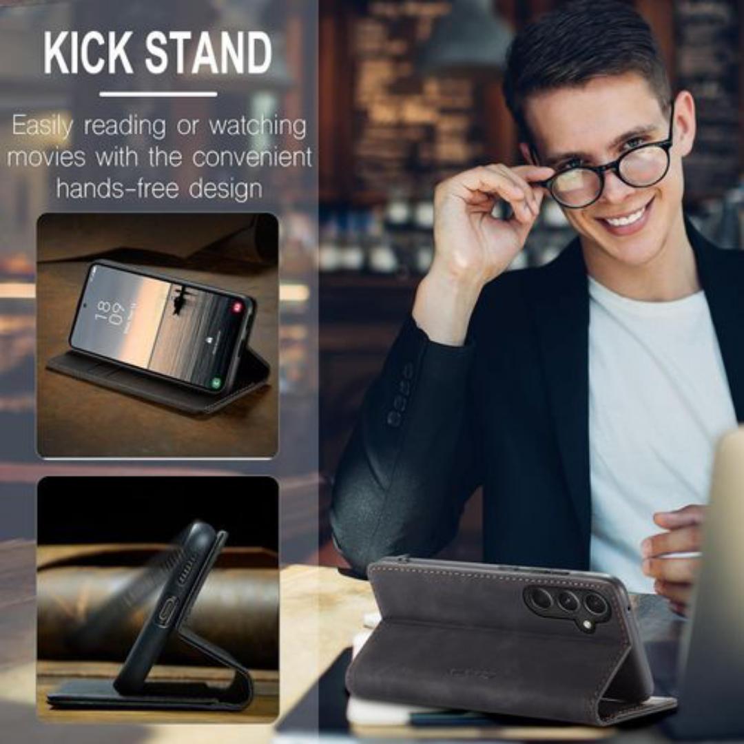 Caseme Black Wallet Retro Leather Kickstand Flip Case All-Round Protection Cover Case For Samsung Galaxy A15,A25,A55,A50,A20,A30,A53,A52,M33