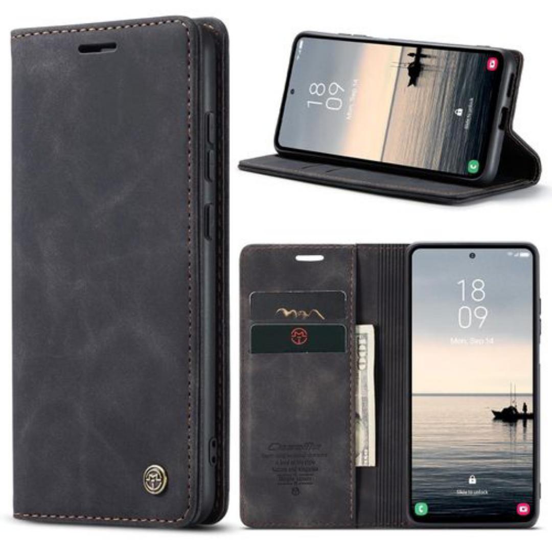 Caseme Black Wallet Retro Leather Kickstand Flip Case All-Round Protection Cover Case For Samsung Galaxy A15,A25,A55,A50,A20,A30,A53,A52,M33