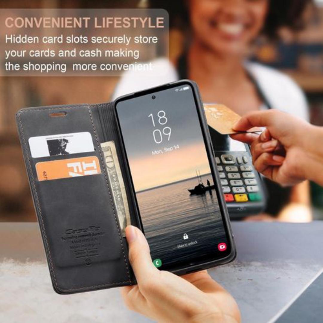 Caseme Black Wallet Retro Leather Kickstand Flip Case All-Round Protection Cover Case For Samsung Galaxy A15,A25,A55,A50,A20,A30,A53,A52,M33