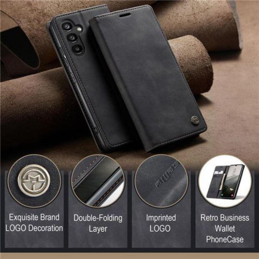 Caseme Black Wallet Retro Leather Kickstand Flip Case All-Round Protection Cover Case For Samsung Galaxy A15,A25,A55,A50,A20,A30,A53,A52,M33