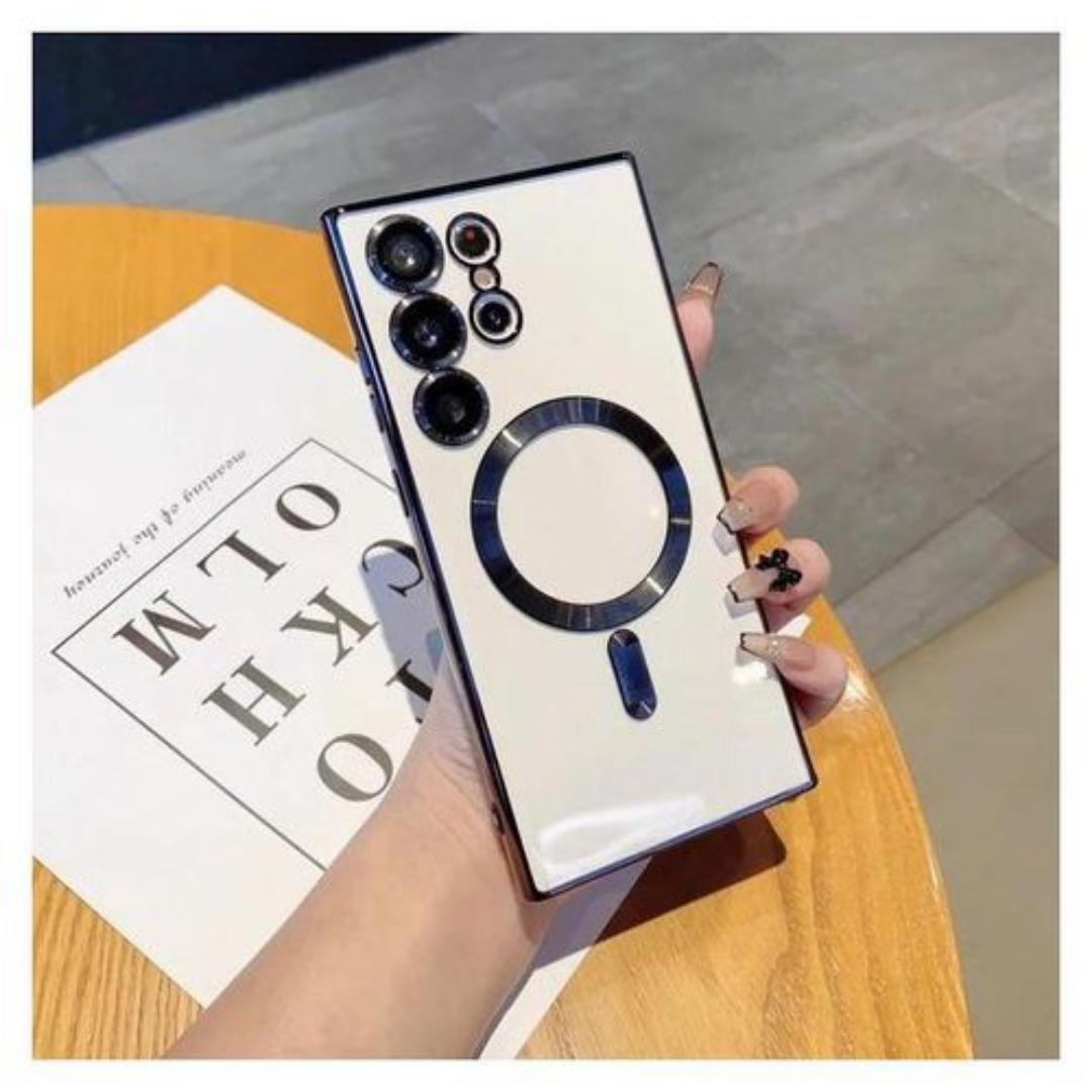 SAMSUNG GALAXY S22 ULTRA TRANSPARENT MAGNETIC BACK CASE/ COVER ( BLUE FINISHES)