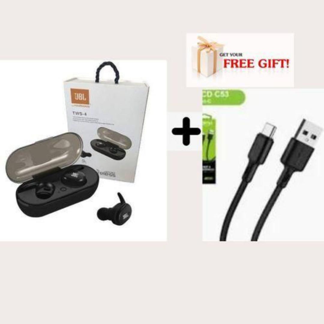 Jbl Wireless Earbuds/earpods TWS4 with base+ free original oraimo type c cable
