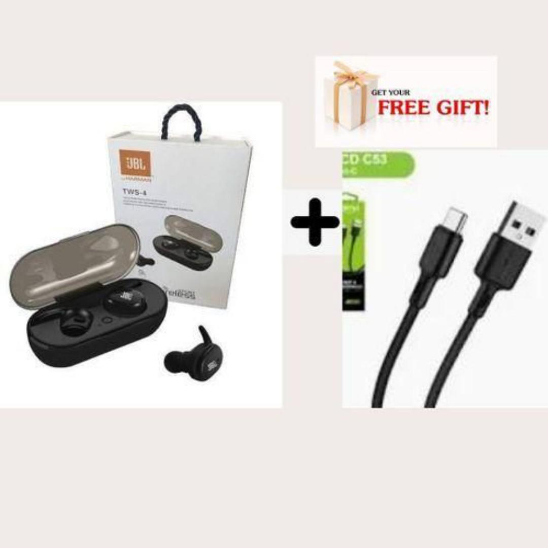 Jbl Wireless Earbuds/earpods TWS4 with base+ free original oraimo type c cable
