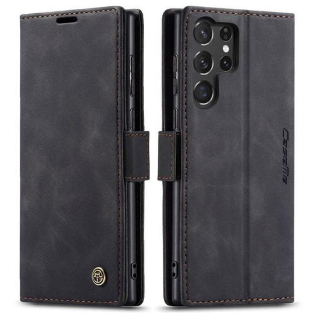 Caseme Wallet Black Retro Leather Flip All-Round Protection Cover Case For Samsung Galaxy S25 Ultra