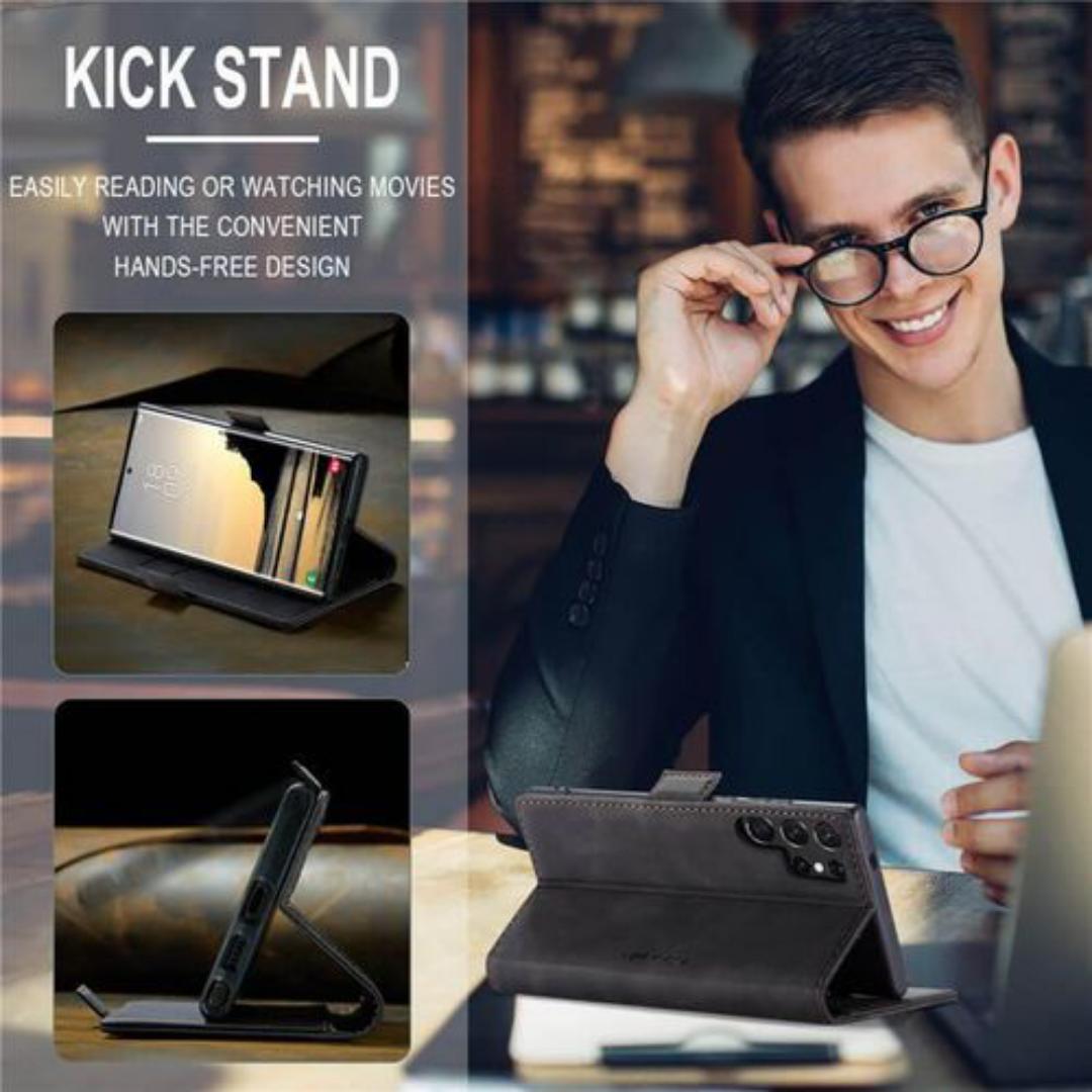 Caseme Wallet Black Retro Leather Flip All-Round Protection Cover Case For Samsung Galaxy S25 Ultra