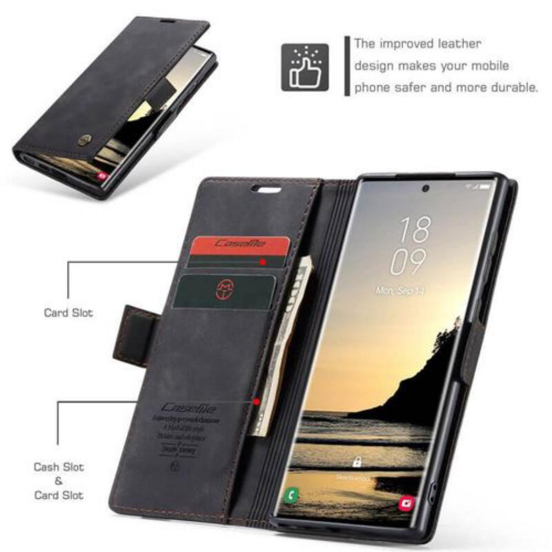 Caseme Wallet Black Retro Leather Flip All-Round Protection Cover Case For Samsung Galaxy S25 Ultra