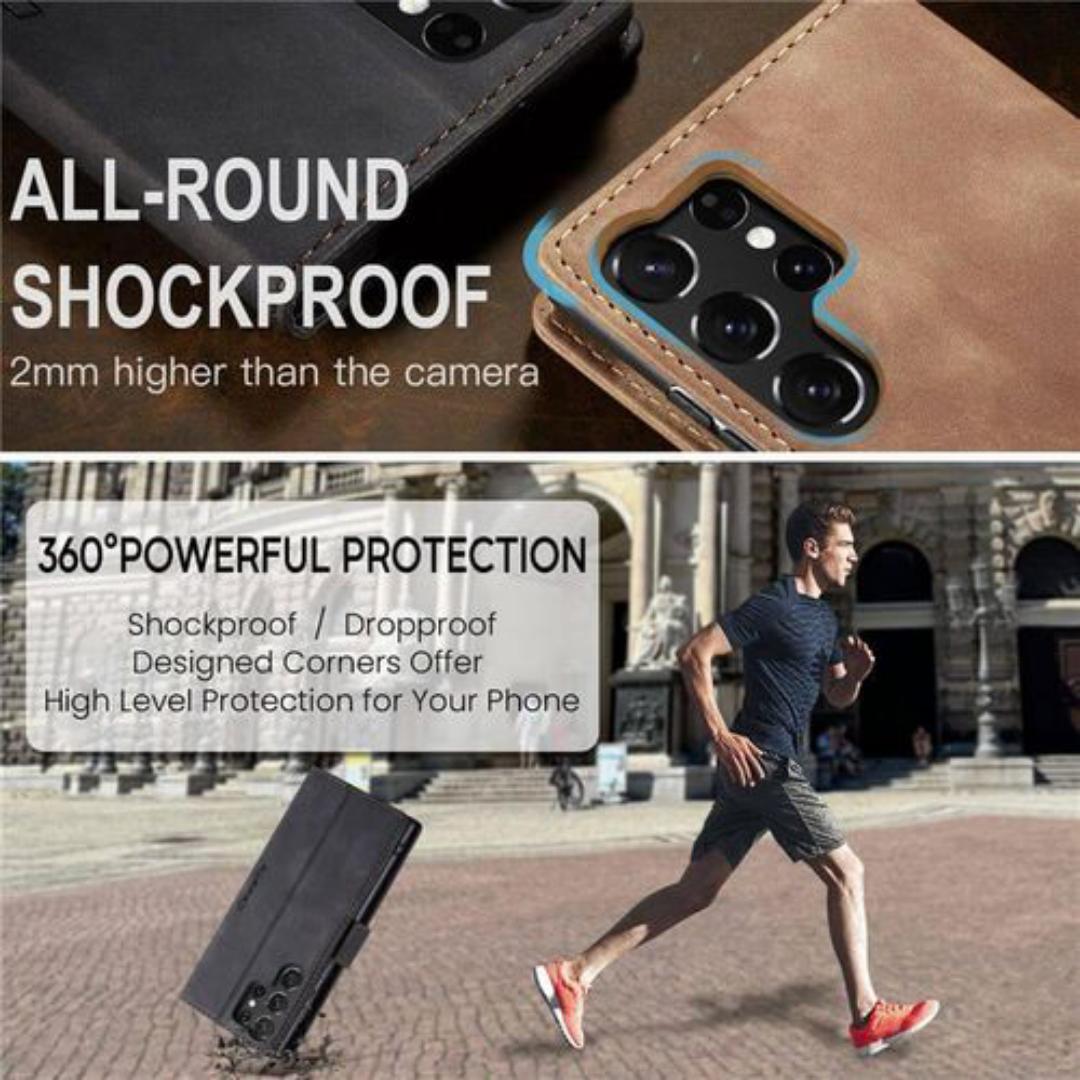 Caseme Wallet Black Retro Leather Flip All-Round Protection Cover Case For Samsung Galaxy S25 Ultra