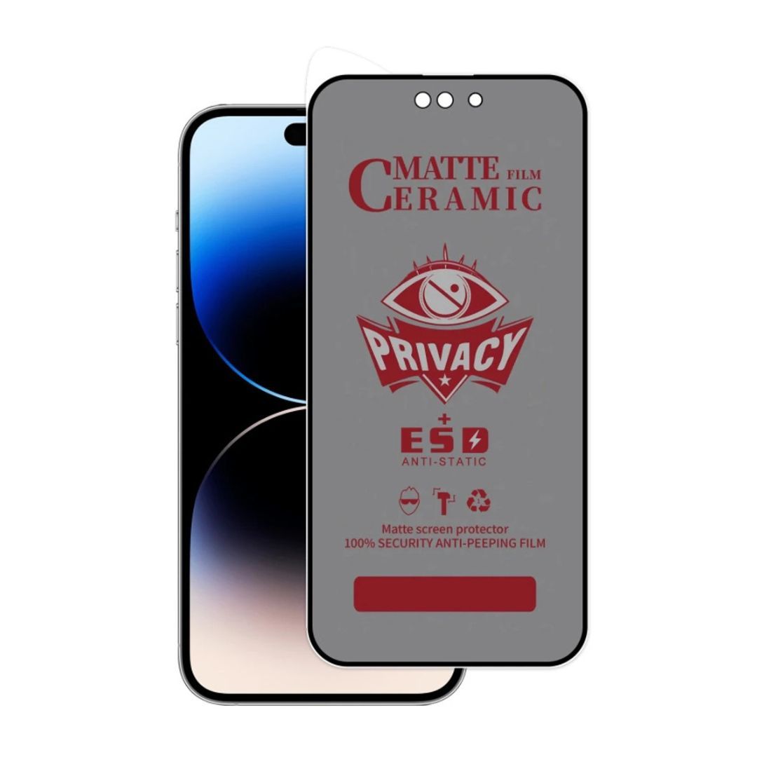 Privacy Screen Protector for iPhone 15 Pro, Flexible Ceramic Matte Privacy Film, Anti-Spy Anti-Fingerprint Bendable Shock-resistance Screen Protector (Ceramic, NOT GLASS)