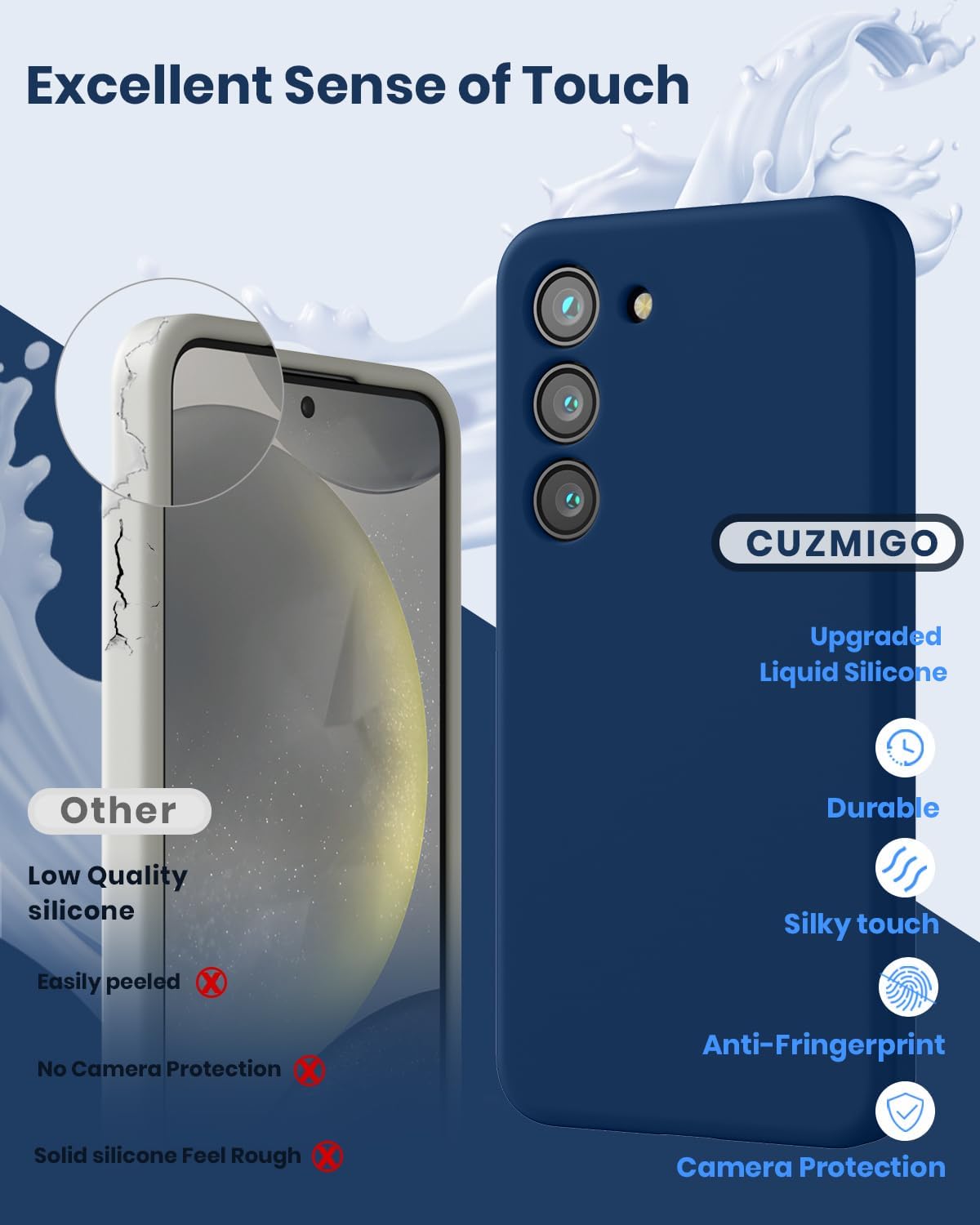 Silicone Case for Samsung Galaxy S23 S23+ S23 Ultra S23 FE (Choose Correctly for your phone model), S23 Series (2023) Black/Navy, Liquid Silicone Cover for Samsung s23 s23 Plus S23u s23fe, Phone Cover