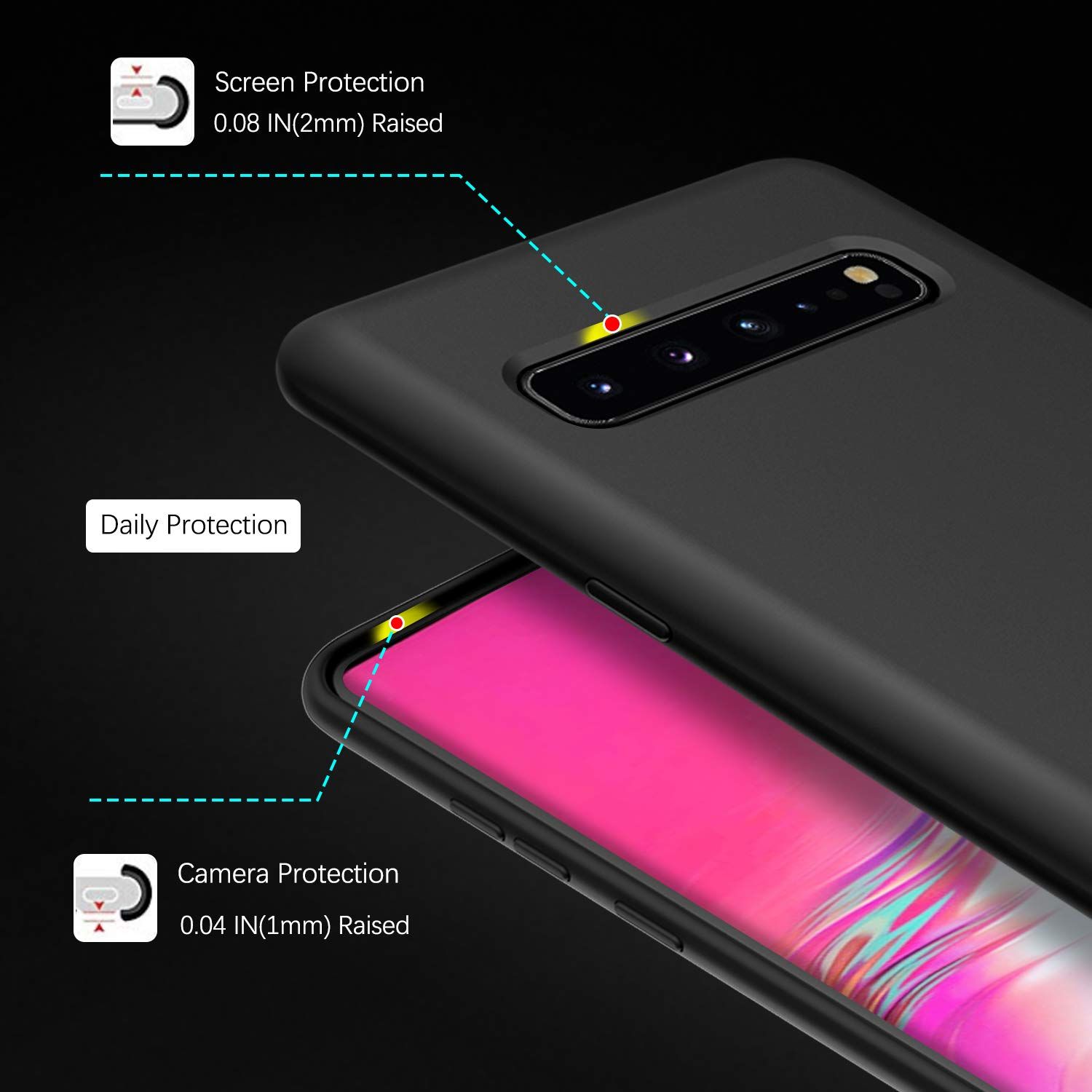 Silicone Case for Samsung Galaxy S10, S10+, S10 5G, S10e  (Choose Correctly for your phone model), s10 Series, Black/Navy Liquid Silicone Phone Cover for Samsung S10, S10 Plus, S10 5G, S10e