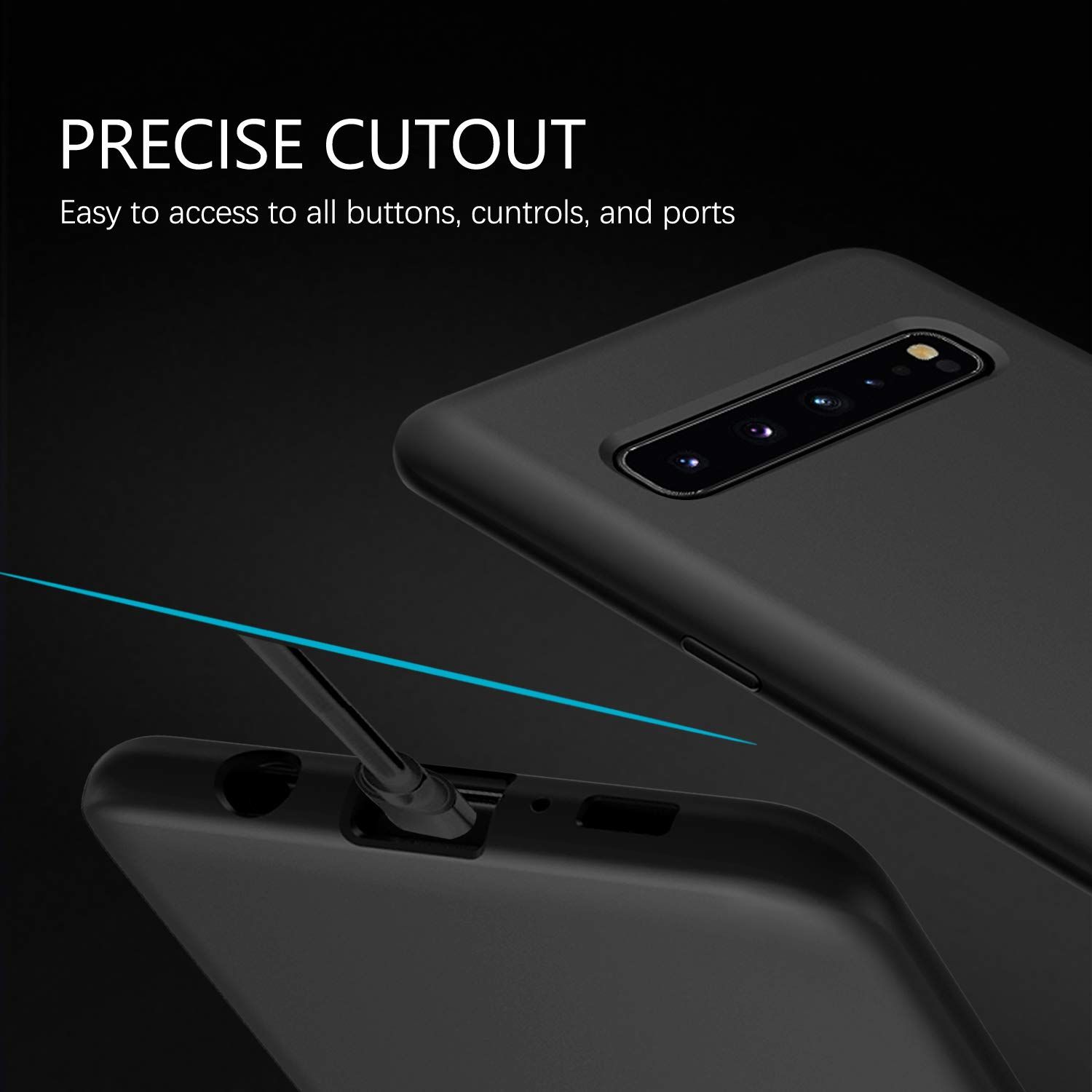 Silicone Case for Samsung Galaxy S10, S10+, S10 5G, S10e  (Choose Correctly for your phone model), s10 Series, Black/Navy Liquid Silicone Phone Cover for Samsung S10, S10 Plus, S10 5G, S10e