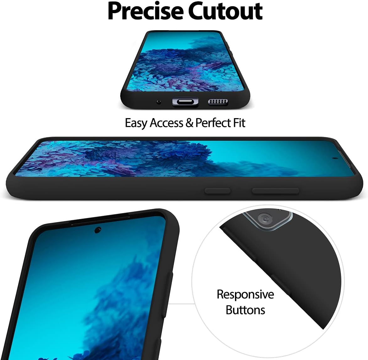 Silicone Case for Samsung Galaxy S20, S20+, S20 Ultra, S20 FE (Choose Correctly for your phone model), s20 Series, Black/Navy Liquid Silicone Phone Cover for Samsung S20, S20 Plus, S20 Ultra, S20 FE
