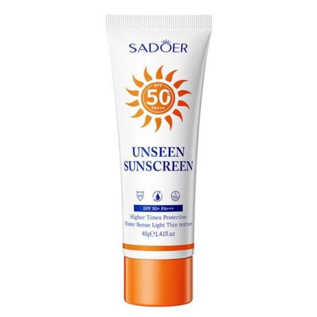 Sadoer sunscreen SPF 50.A multi‑functional spiral‐swirl cream that serves as a color‑correcting primer, hydrating moisturizer, and UV protector with SPF 50 and PA+ rating  .