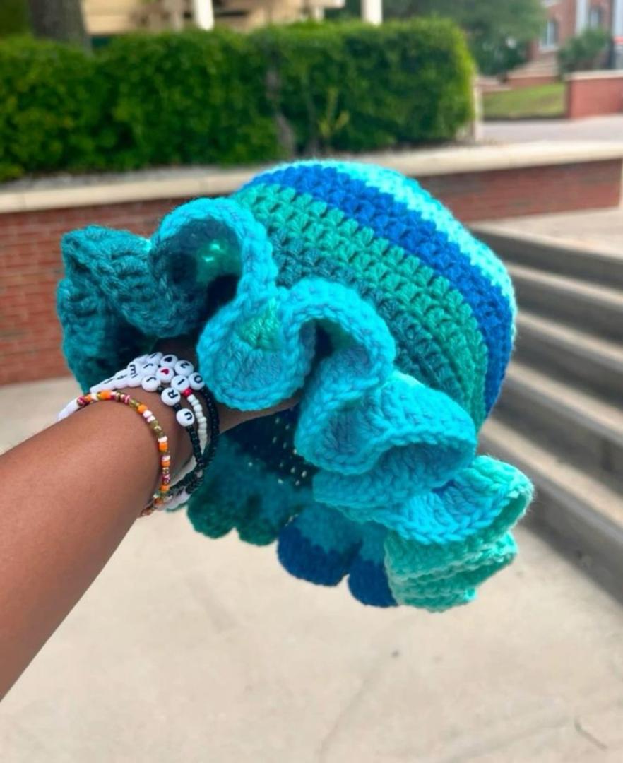 Crochet ruffle bucket hat knitted headwear