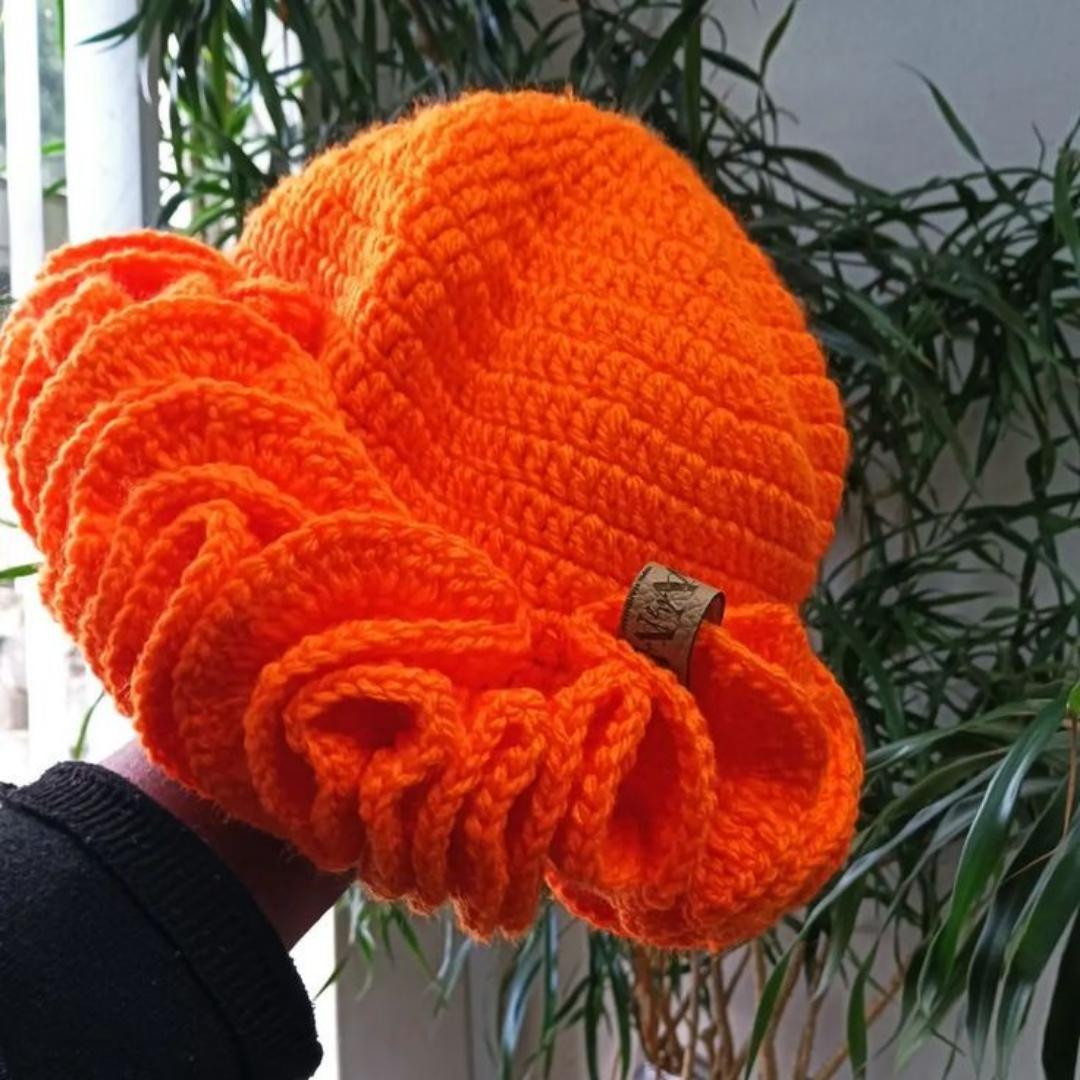 Crochet ruffle bucket hat knitted headwear