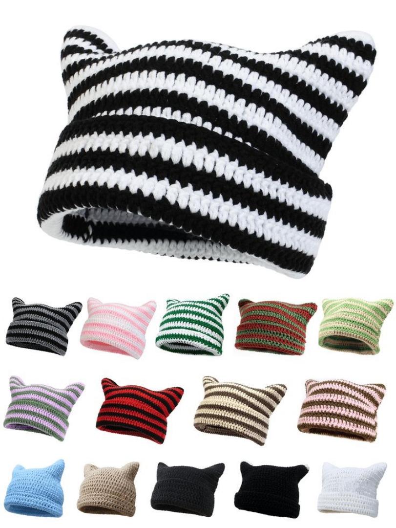 UNISEX MEN WOMEN CHILDREN CAT EAR BEANIES BUCKET HATS CROCHET KNIT HATS KOREAN Y2K HIPHOP STYLE
