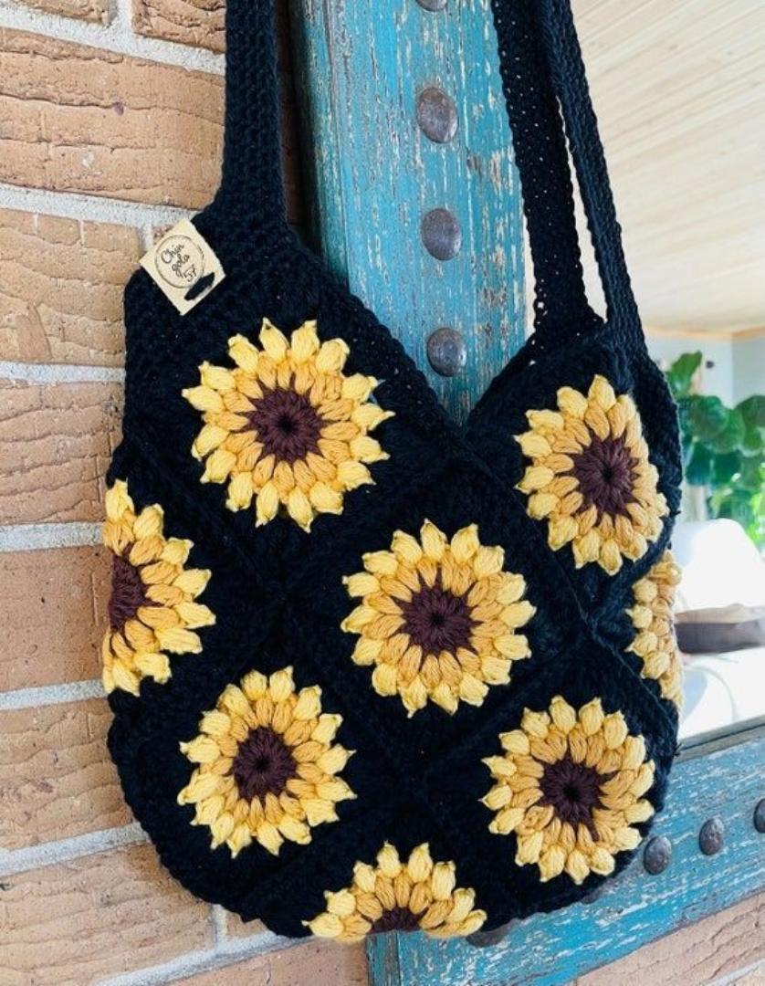 CROCHET KNIT FLOWER TOTE BAG