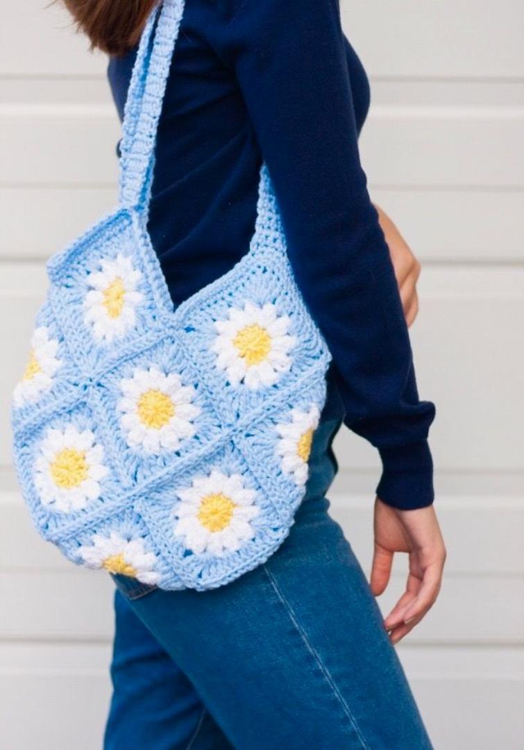 CROCHET KNIT FLOWER TOTE BAG
