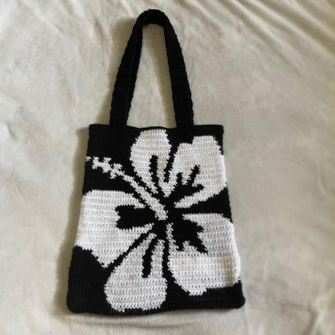 HIBISCUS FLOWER TOTE BAG CROCHET KNIT PURSE