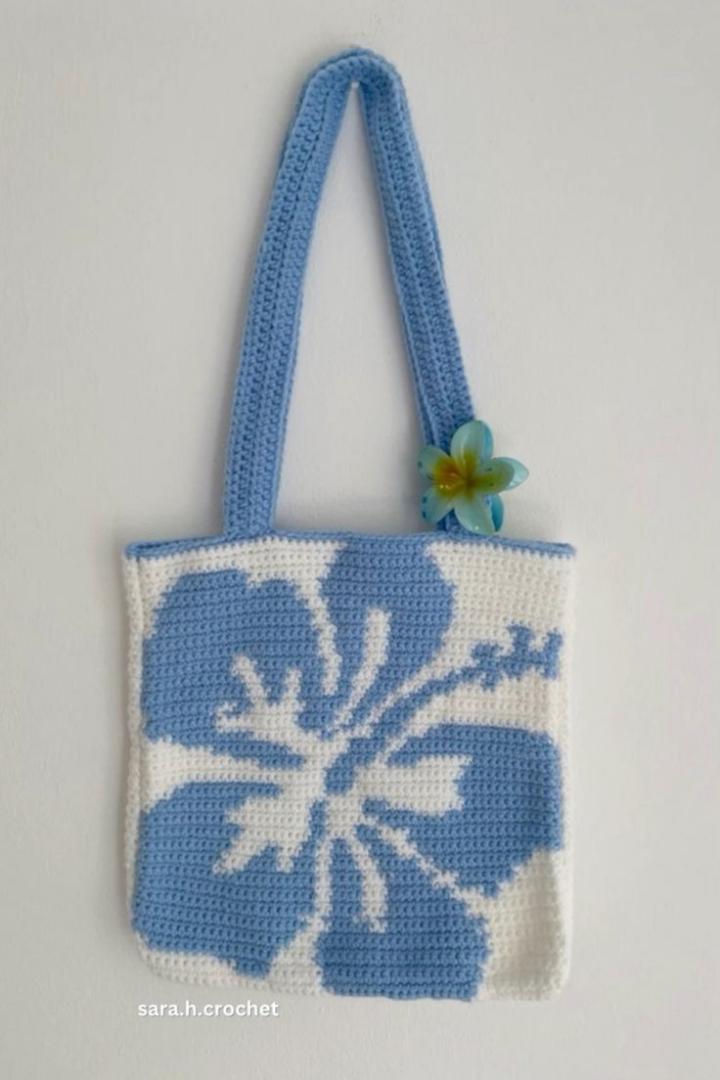 HIBISCUS FLOWER TOTE BAG CROCHET KNIT PURSE