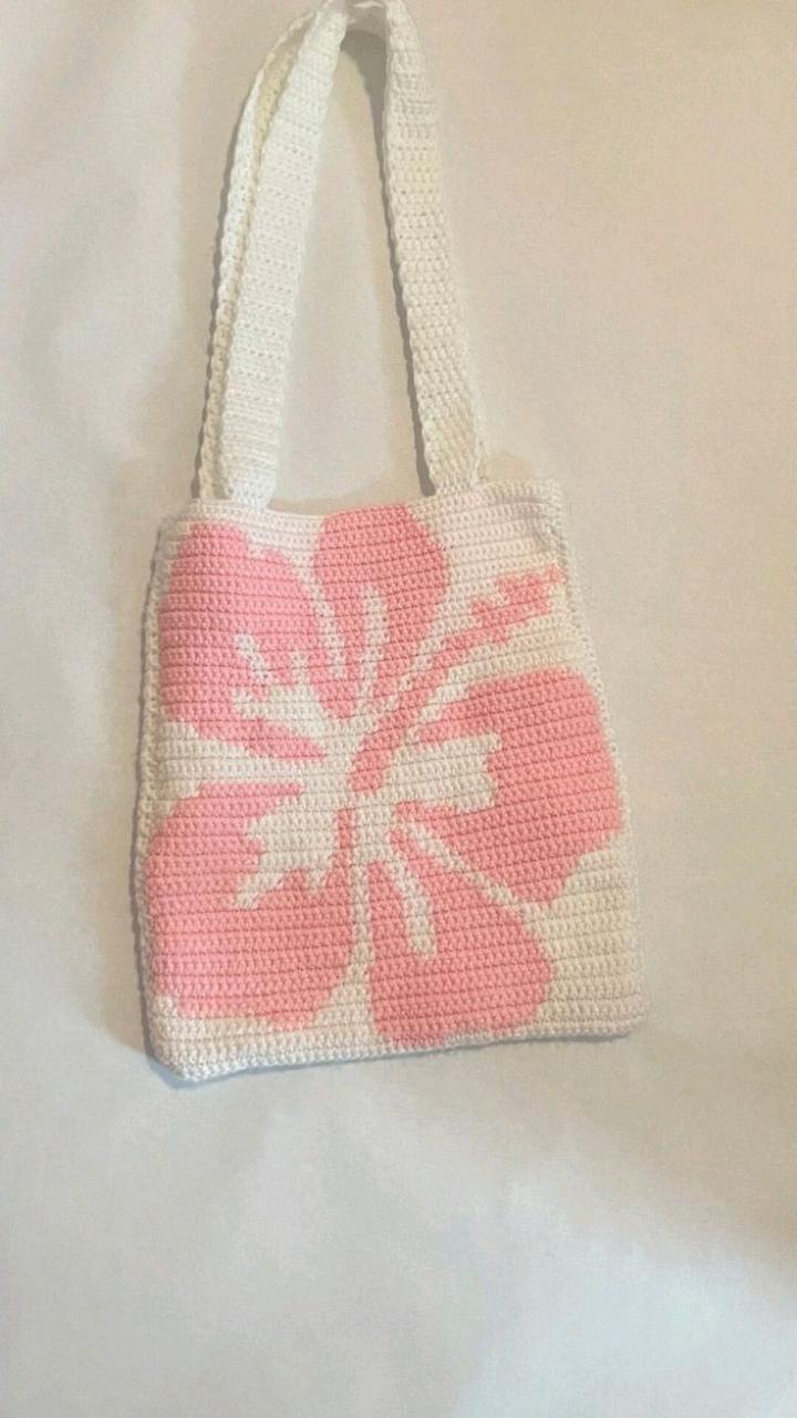 HIBISCUS FLOWER TOTE BAG CROCHET KNIT PURSE