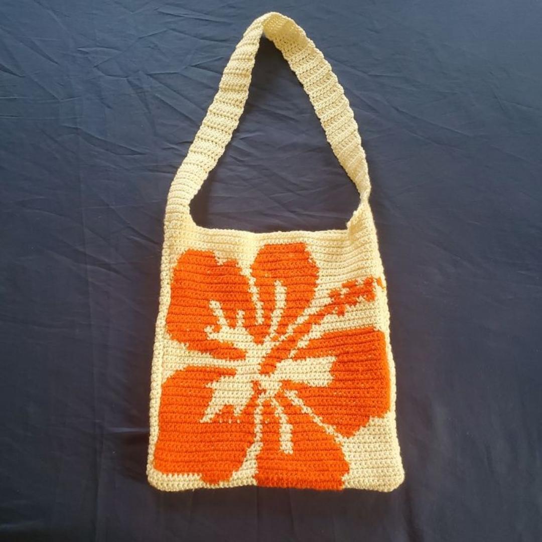 HIBISCUS FLOWER TOTE BAG CROCHET KNIT PURSE