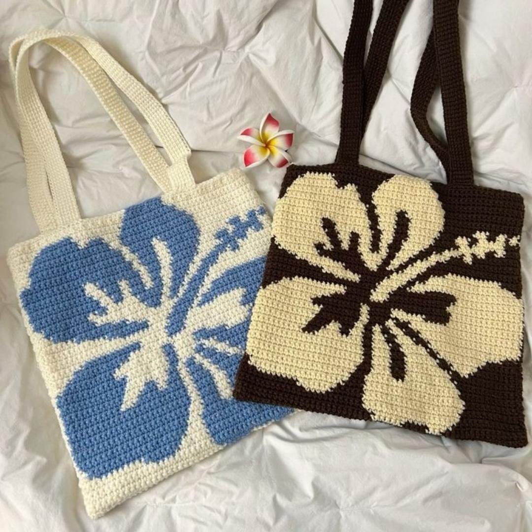 HIBISCUS FLOWER TOTE BAG CROCHET KNIT PURSE