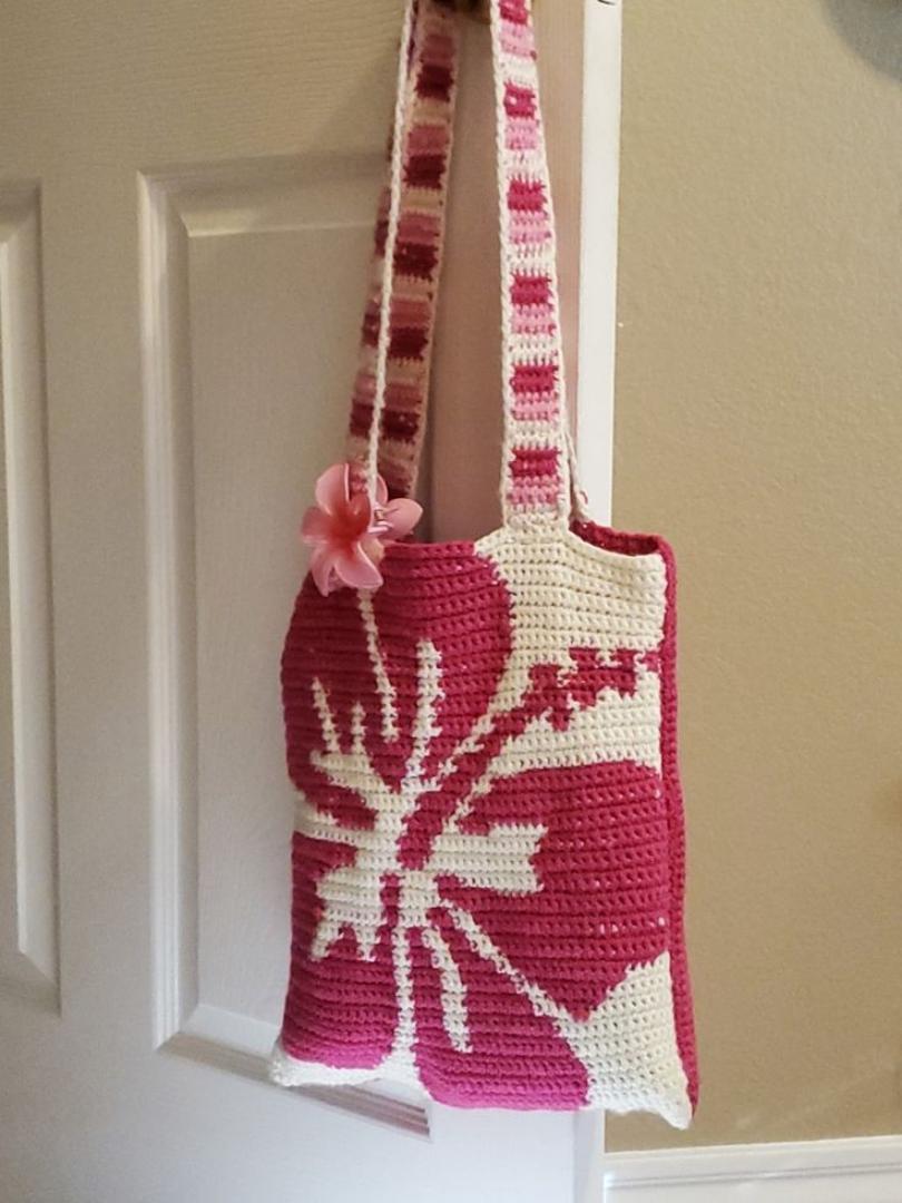 HIBISCUS FLOWER TOTE BAG CROCHET KNIT PURSE